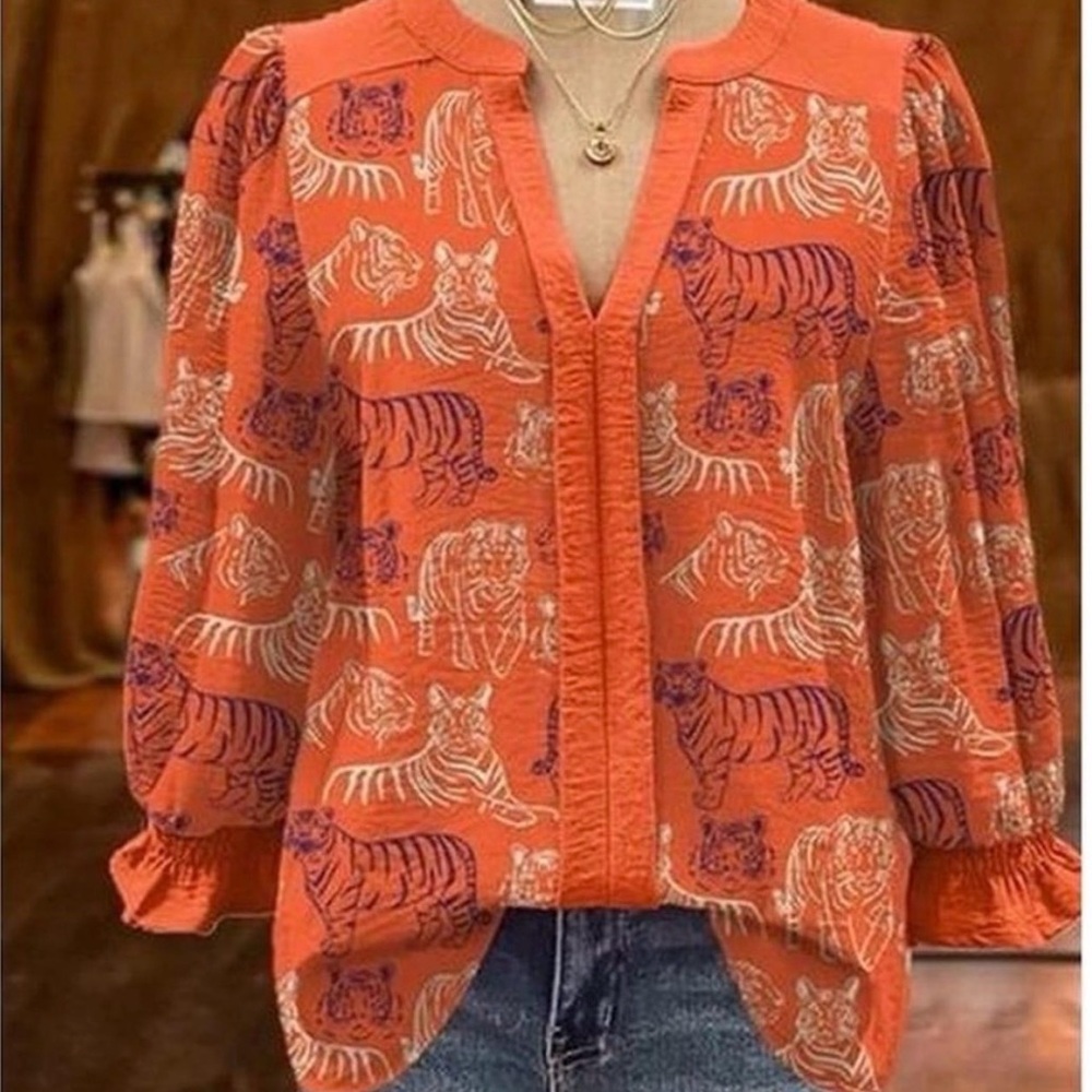 Orange Tiger Print Women's Top